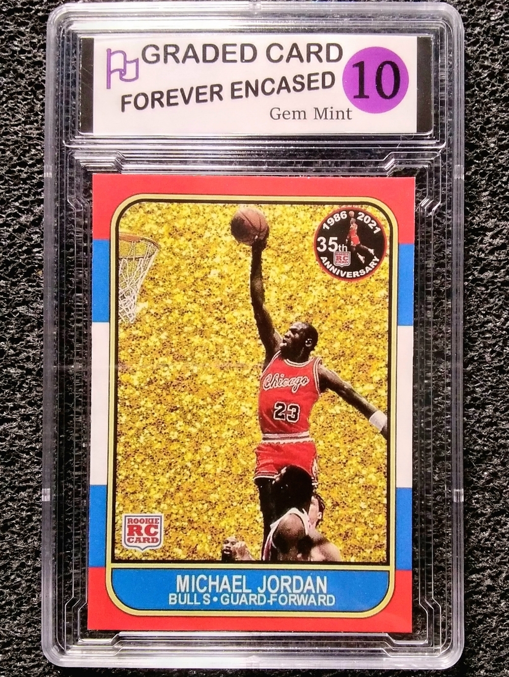 Michael Jordan Chicago Bulls HOF 35th Anniversary Gold Basketball Rookie Card.
